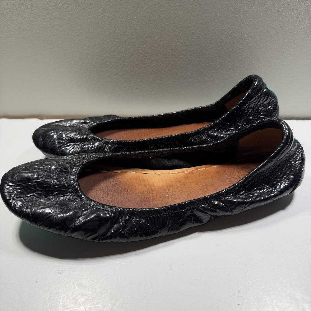 Tieks by Gavrieli Women's Size 10 Black Obsidian Croc Patent Ballet Flats, Italy